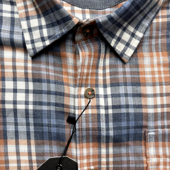 Thread & Cloth Button Down Shirt Mens M Twill Orange Blue Plaid Long Sleeve - Picture 3 of 12